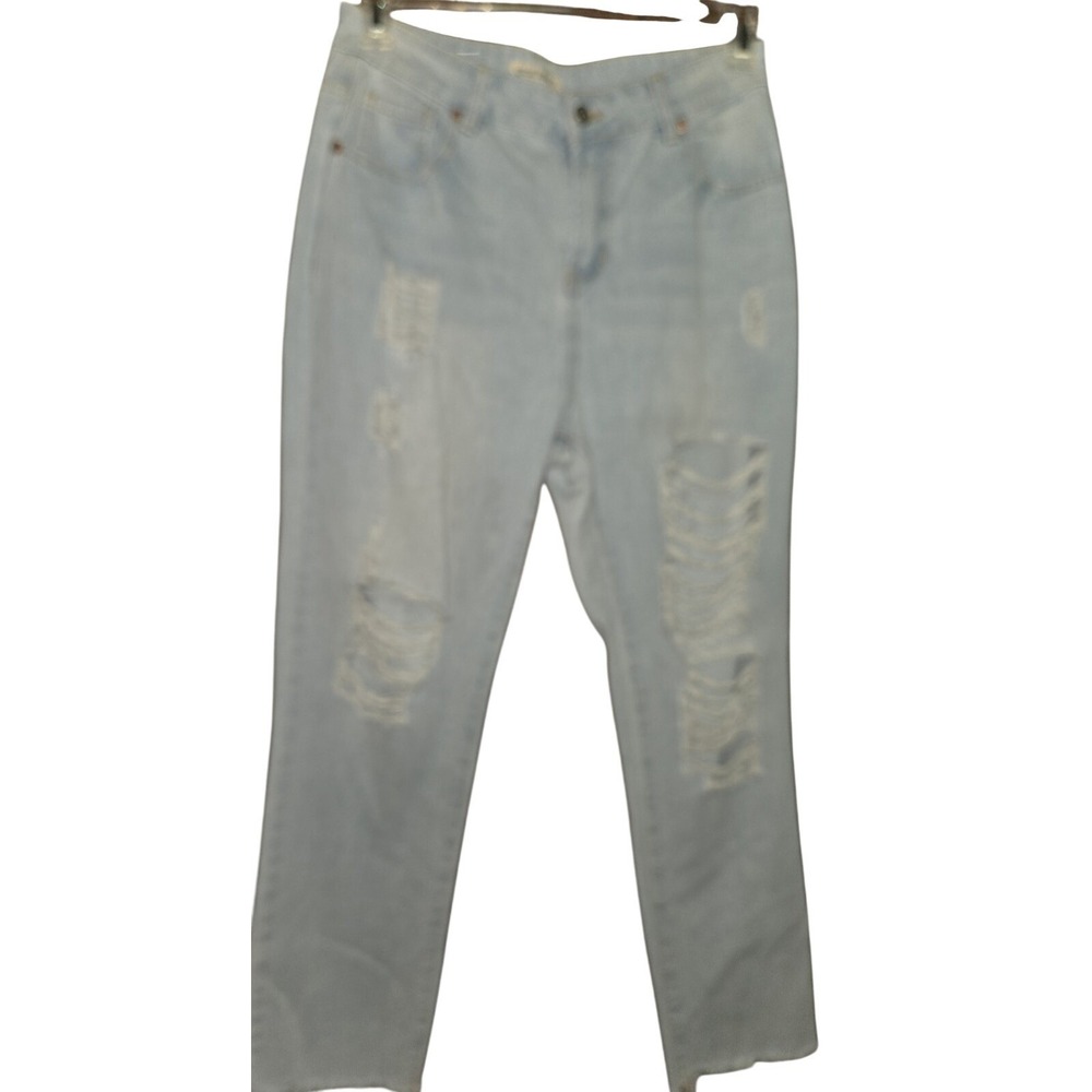 Great Smoky‎ Distressed Jeans Womens 9 Light Blue Shredded Straight Leg Raw Hem